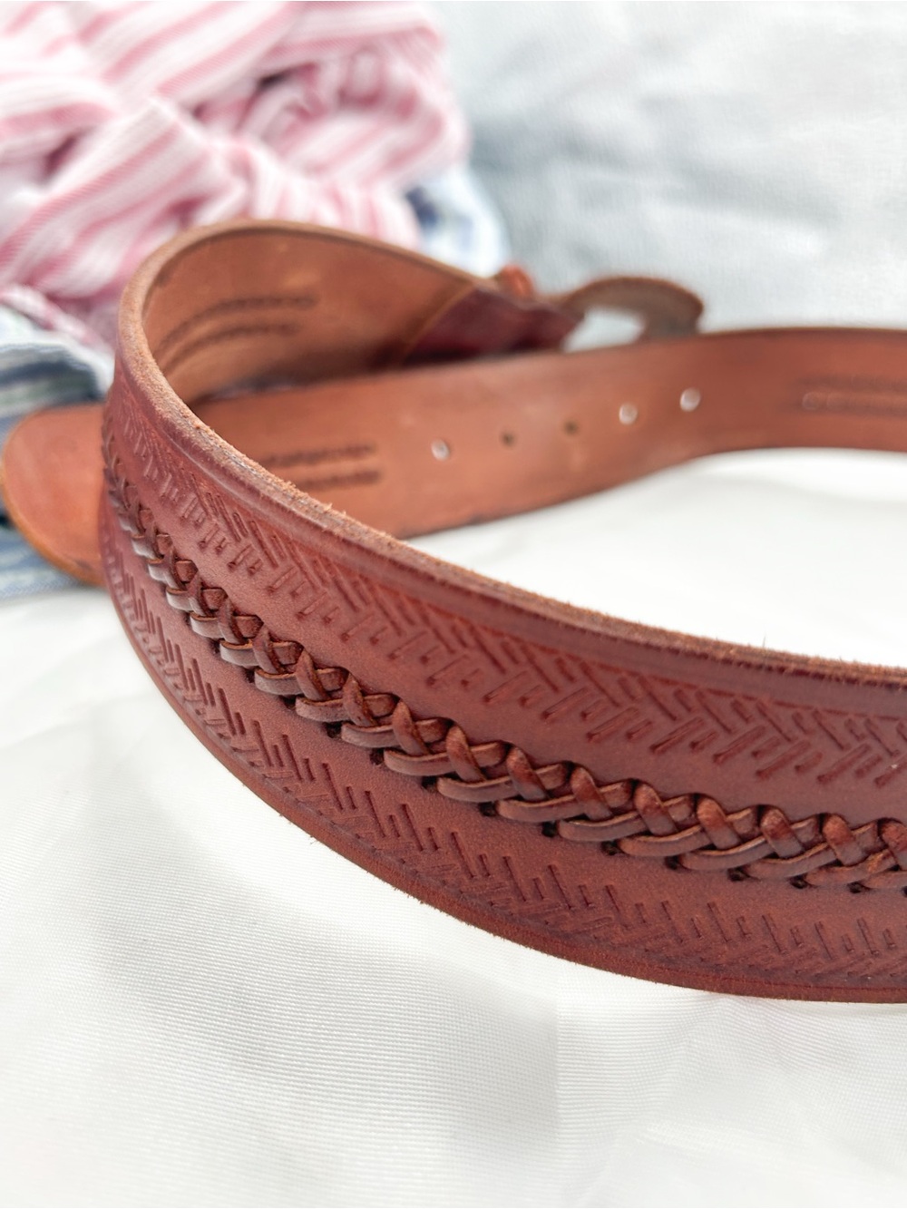 Vintage Ralph Lauren Belt Tooled Leather Western Braided Embossed Small - Picture 5 of 13